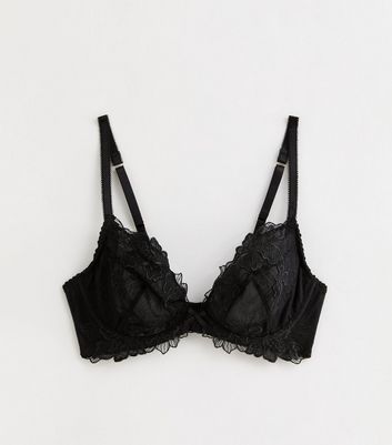 Black Floral Embroidered Non Padded Bra New Look