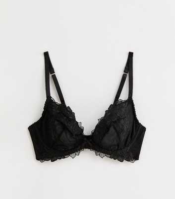 Black Floral Embroidered Non Padded Bra