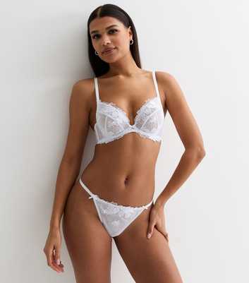 White Floral Embroidered Non Padded Bra
