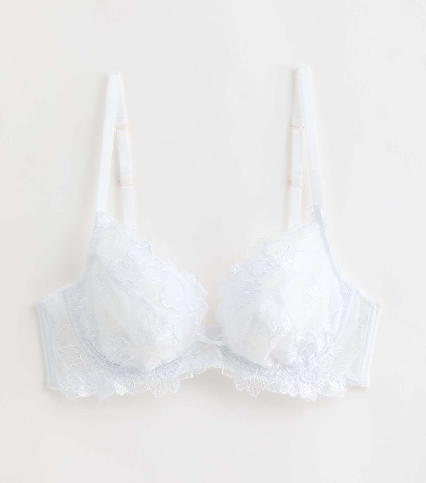 White Floral Embroidered Non Padded Bra Image 5