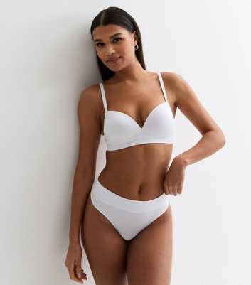 White Ribbed Seamless High Leg Thong