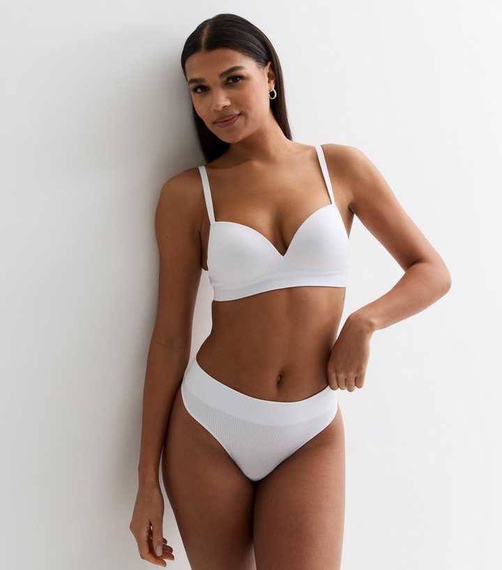 White Ribbed Seamless High Leg Thong