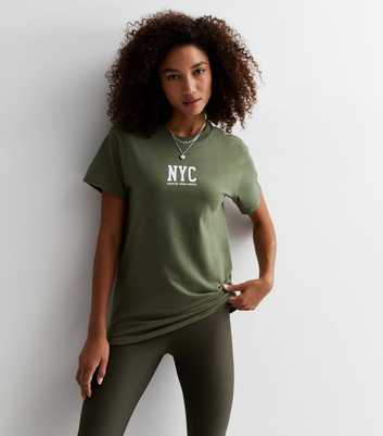 Khaki Cotton NYC Logo T-Shirt