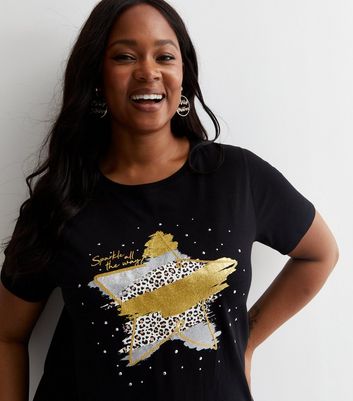 Black and gold t shirt women's sale