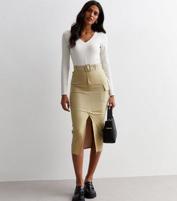 Midi pencil shop skirt belted