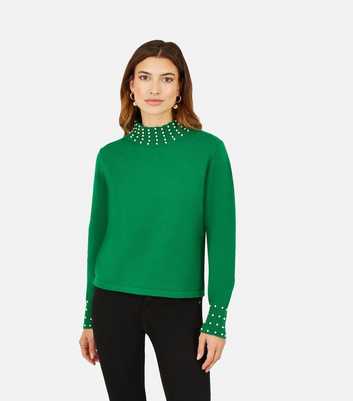 Mela Green Stud Detail Knitted Jumper