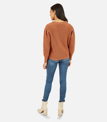 Mela Rust Cable Knit V Neck Jumper New Look