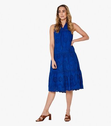 Apricot Bright Blue Cotton Broderie Midi Dress New Look