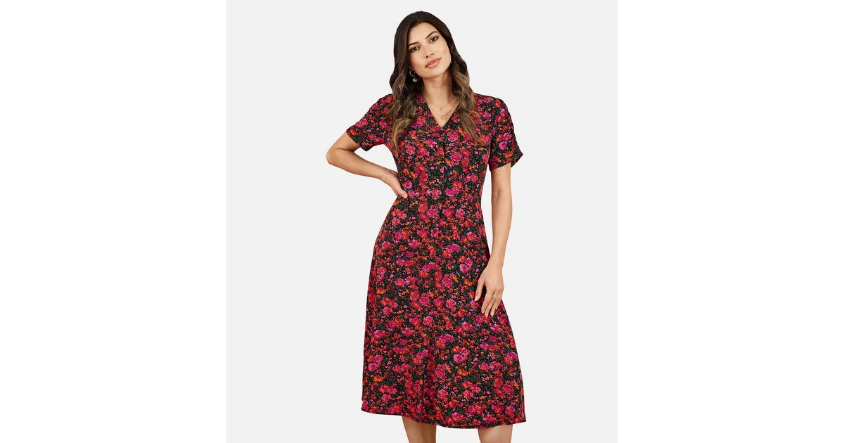 Forever new red pink ditsy floral print ruched bust midaxi slip dress holiday sun event medium UK 12