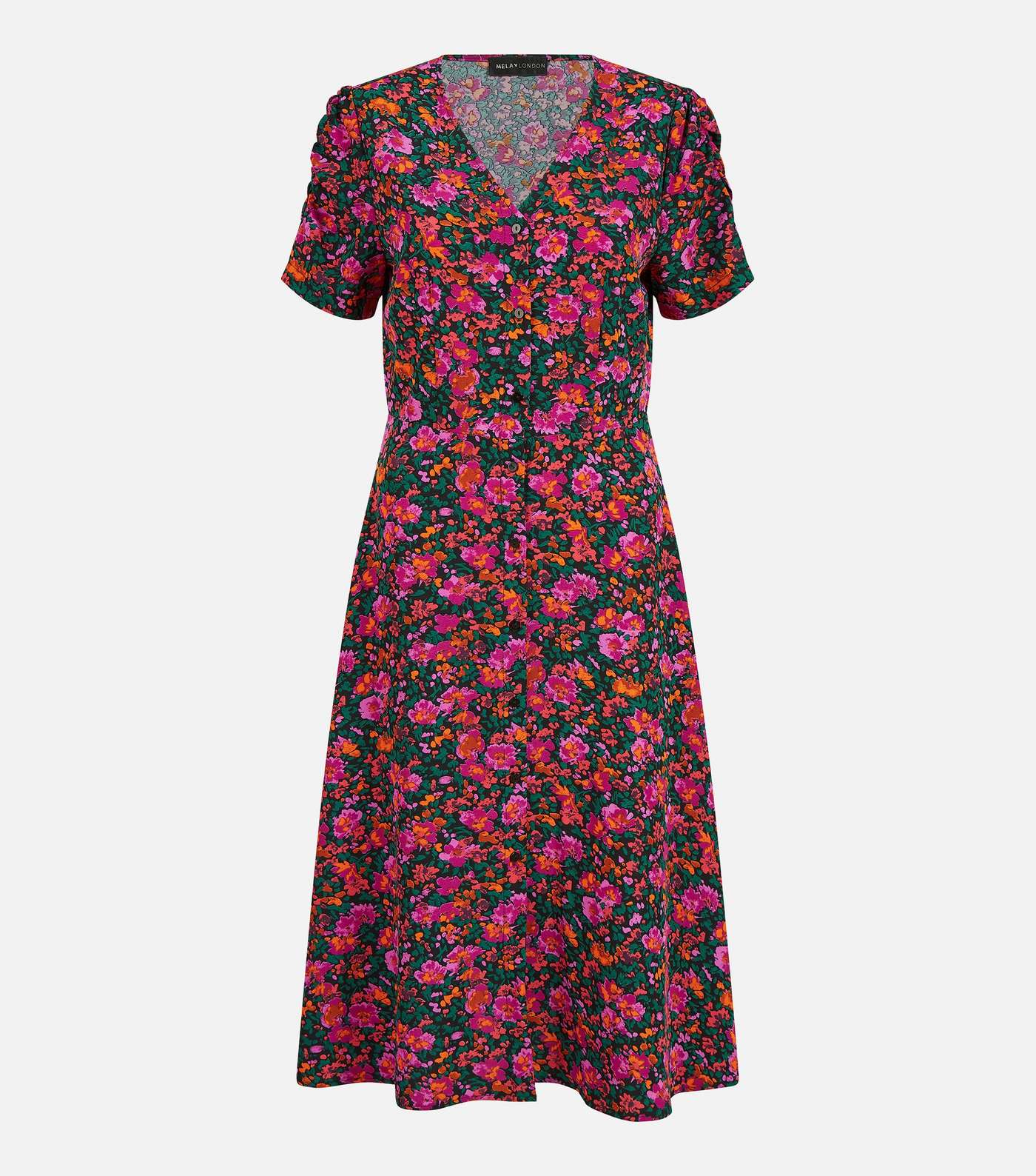 Mela Pink Ditsy Floral Button Front Midi Dress Image 5