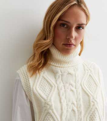 Pink Vanilla Off White Cable Knit Roll Neck Vest