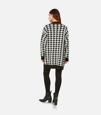 Yumi White Dogtooth Knit Long Cardigan New Look