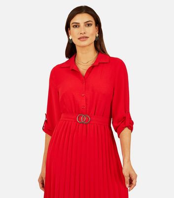 Mela Red Pleated Midaxi Shirt Dress New Look