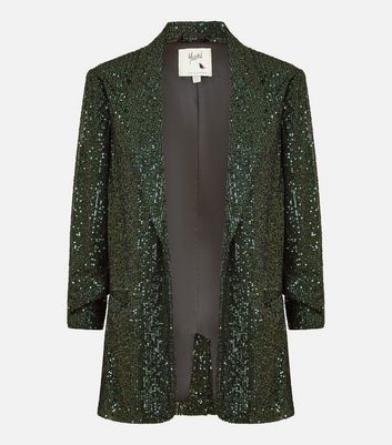 Yumi Dark Green Sequin Blazer New Look