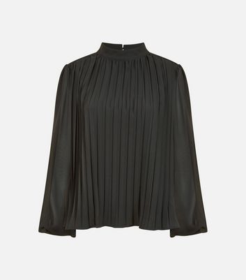 Mela Black Pleated Puff Sleeve Top | New Look