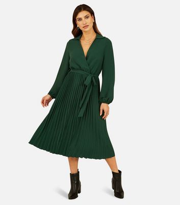 Pleated wrap cheap midi dress