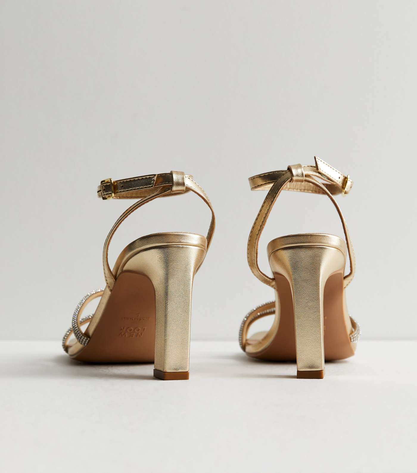 Gold Diamanté Embellished Strappy Block Heel Sandals Image 5