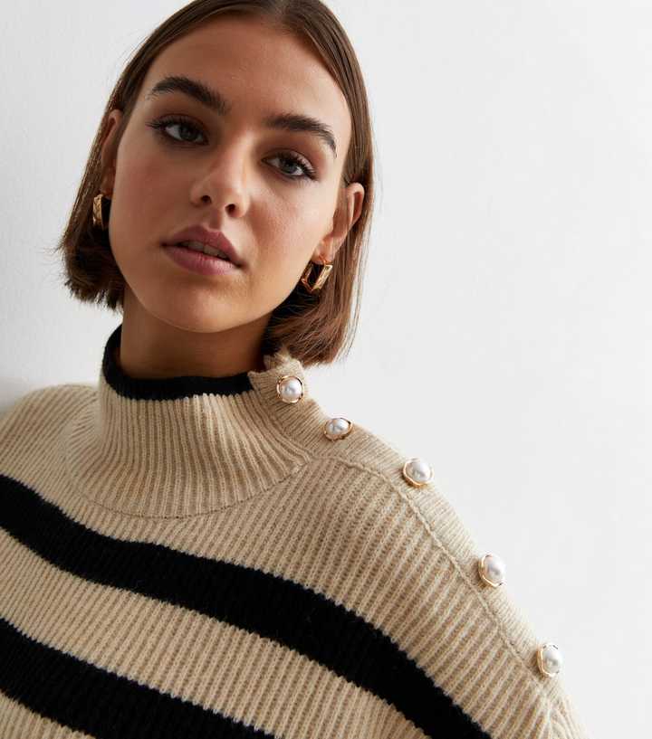 Blue Vanilla Stone Stripe High Neck Jumper | New Look