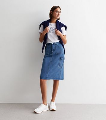 Blue denim skirt outlet new look