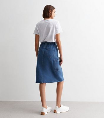 Blue Vanilla Bright Blue Denim Cargo Midi Skirt New Look