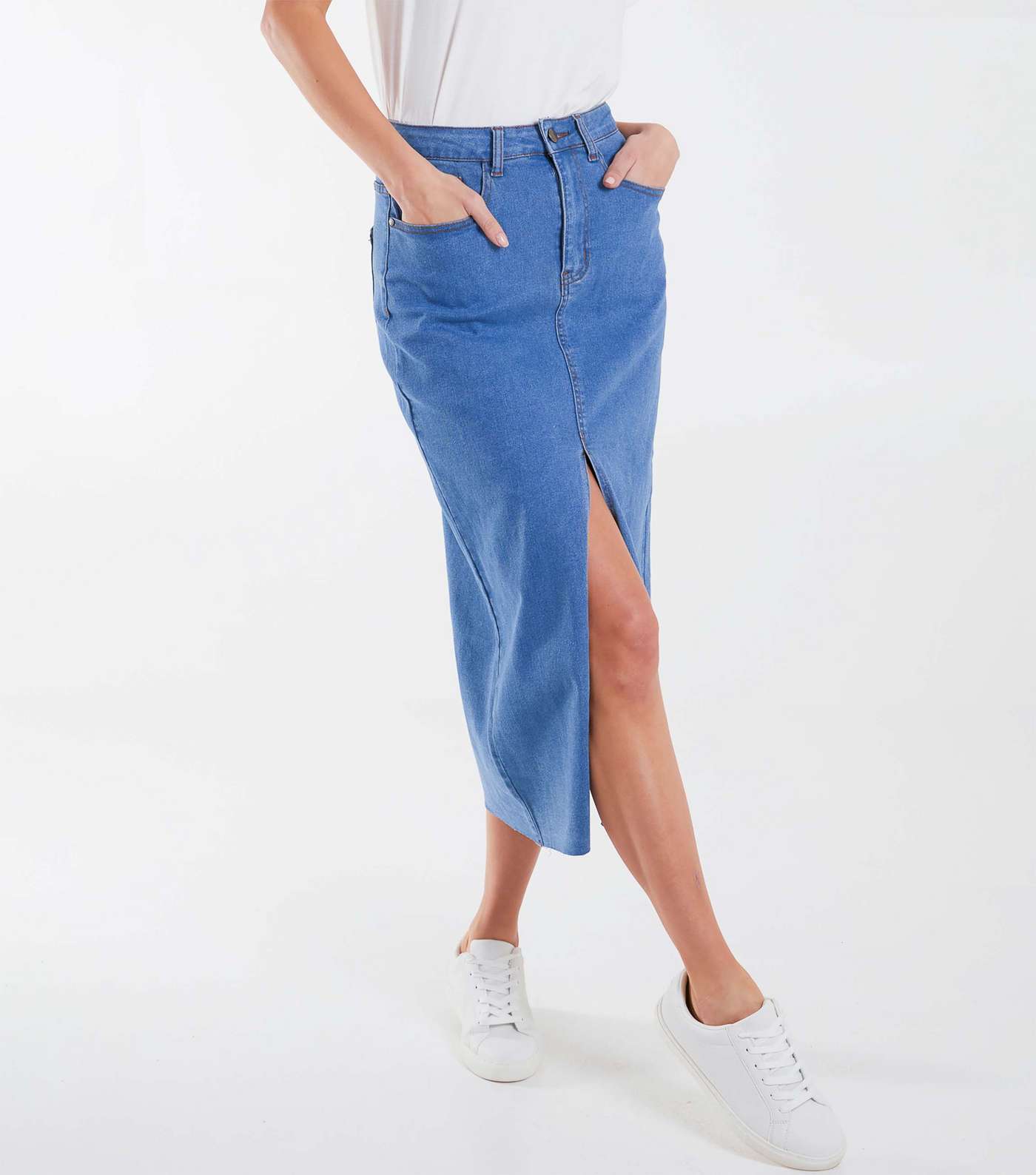 Blue Vanilla Bright Blue Denim Midi Skirt Image 2