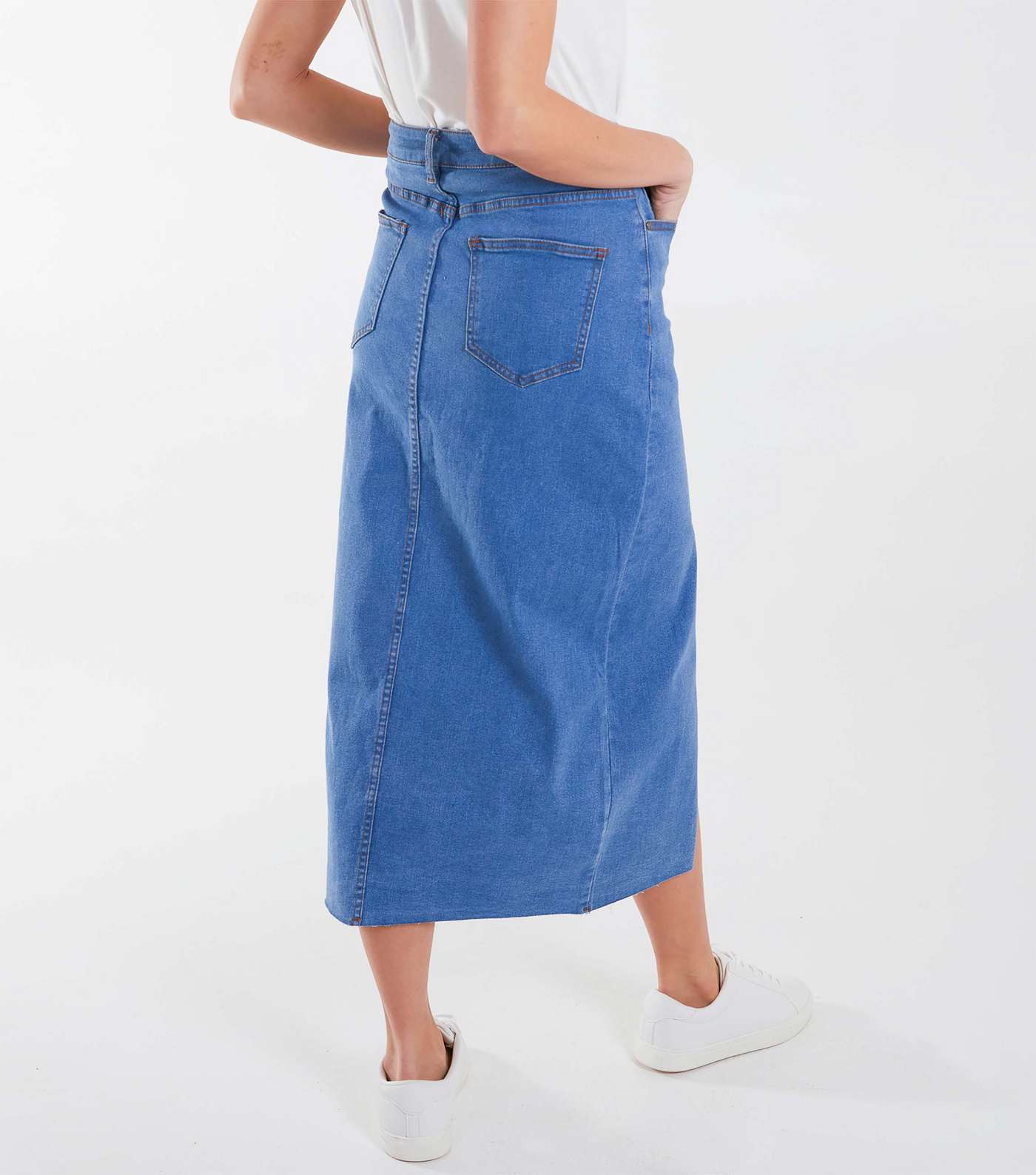 Blue Vanilla Bright Blue Denim Midi Skirt Image 4