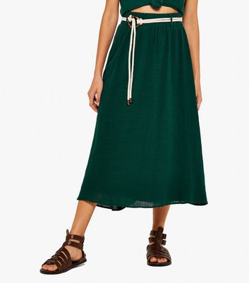 Apricot Dark Green Rope Belt Midaxi Skirt New Look