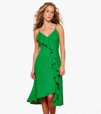 Apricot Green Linen Blend Ruffle Midi Dress New Look