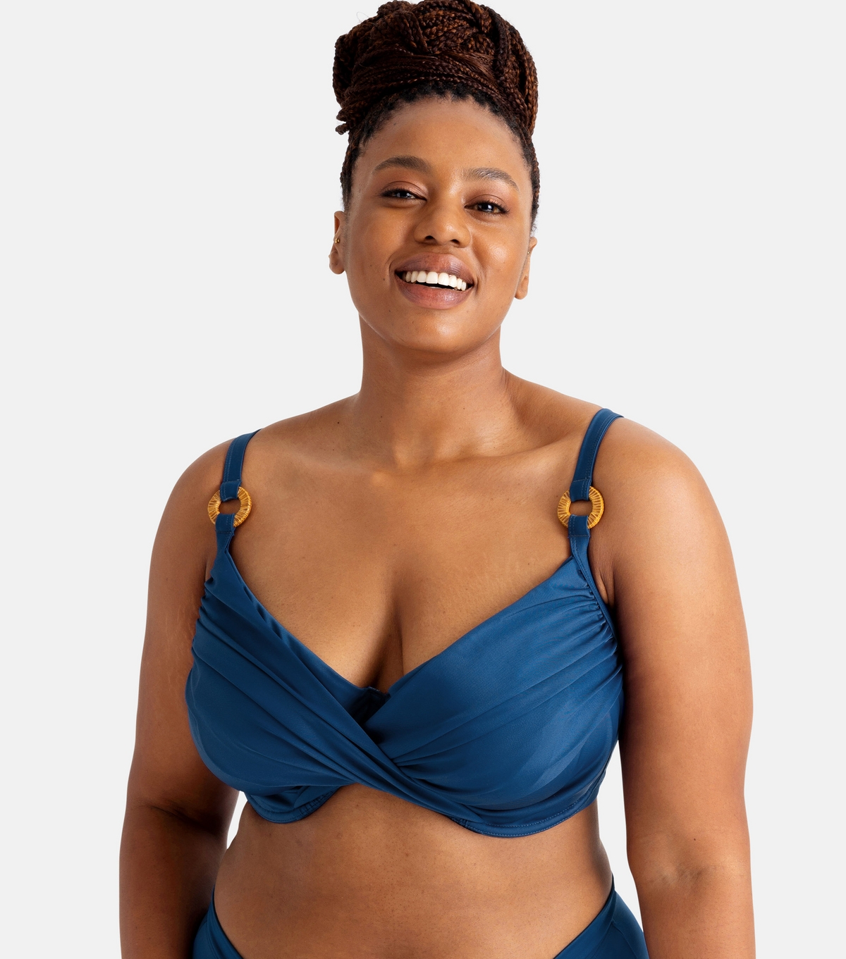 Women's Plus Size Blue Twist Front Bikini Top Curves Dorina New Look