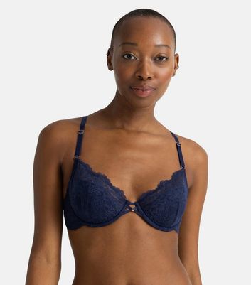 Dorina Blue Floral Lace Underwired Bra New Look
