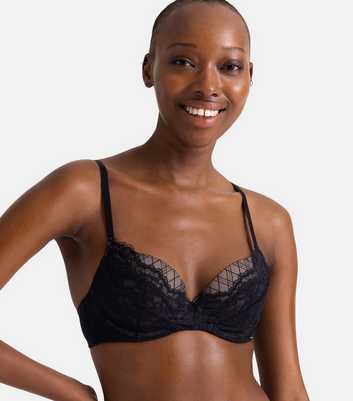 Lace push-up bra - Black/Small floral - Ladies