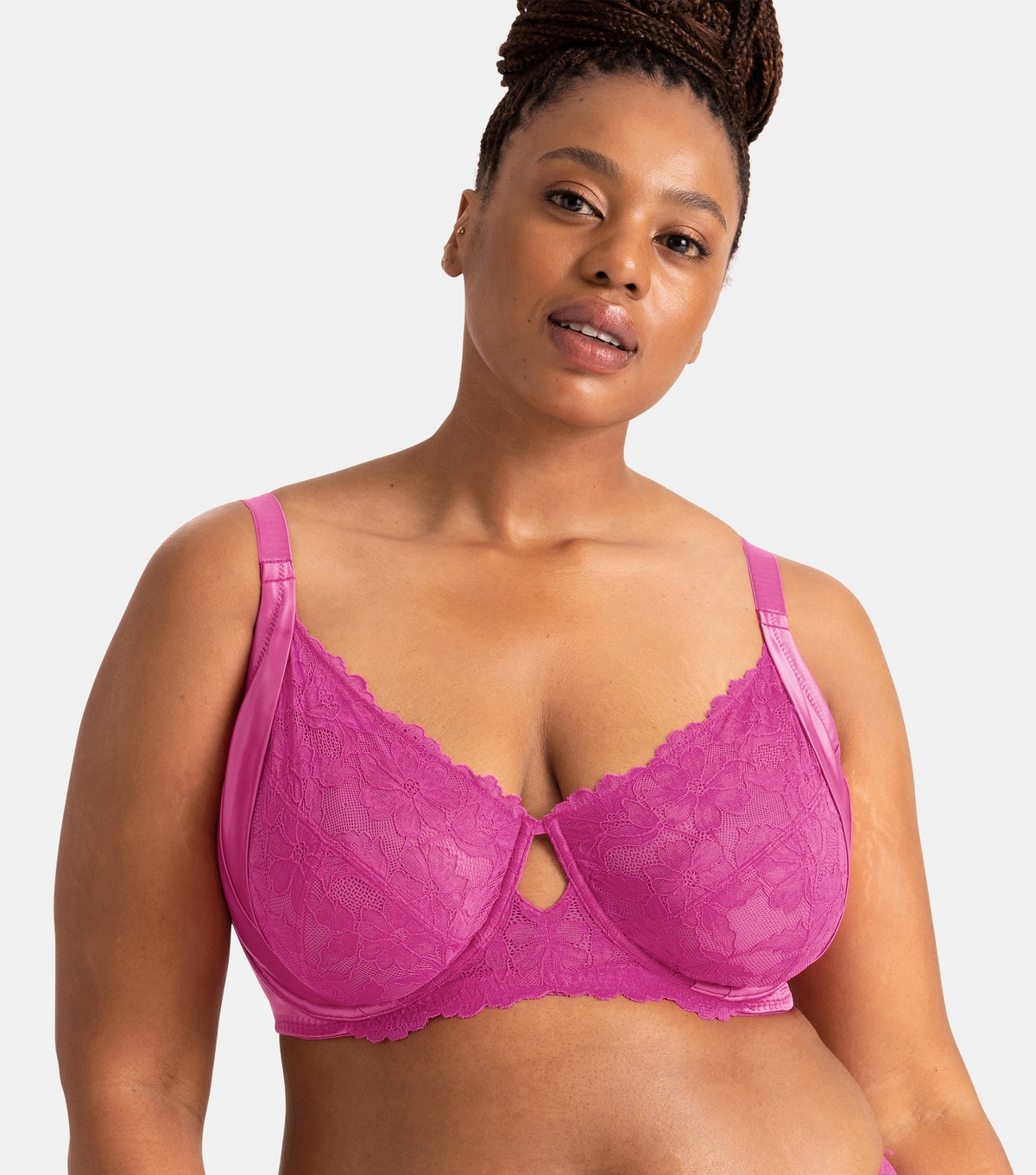 Women's Plus Size Mid Pink Lace Underwired Bra Curves Dorina New Look