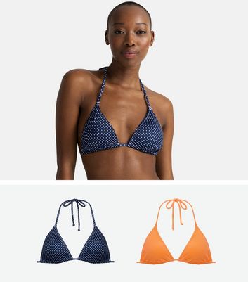 2 Pack Dorina Navy Spot and Orange Triangle Bikini Tops New Look