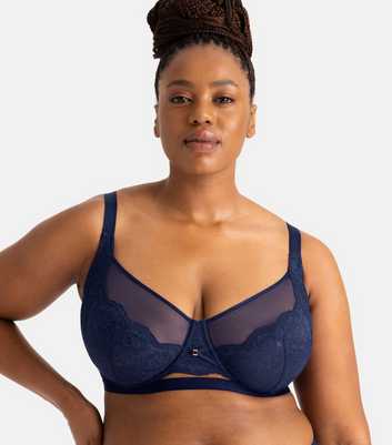 Dorina Curves Blue Floral Lace Mesh Underwired Bra