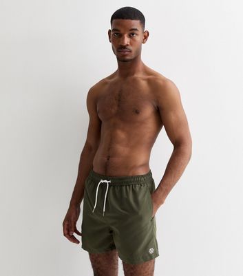 Khaki Mid Length Drawstring Swim Shorts | New Look