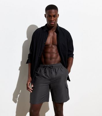 Dark Grey Cargo Swim Shorts New Look