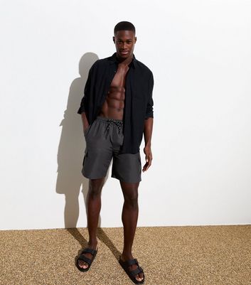 Men's Dark Grey Cargo Swim Shorts New Look