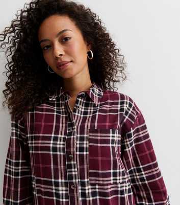 Tall Burgundy Check Print Brushed Cotton Long Sleeve Shirt