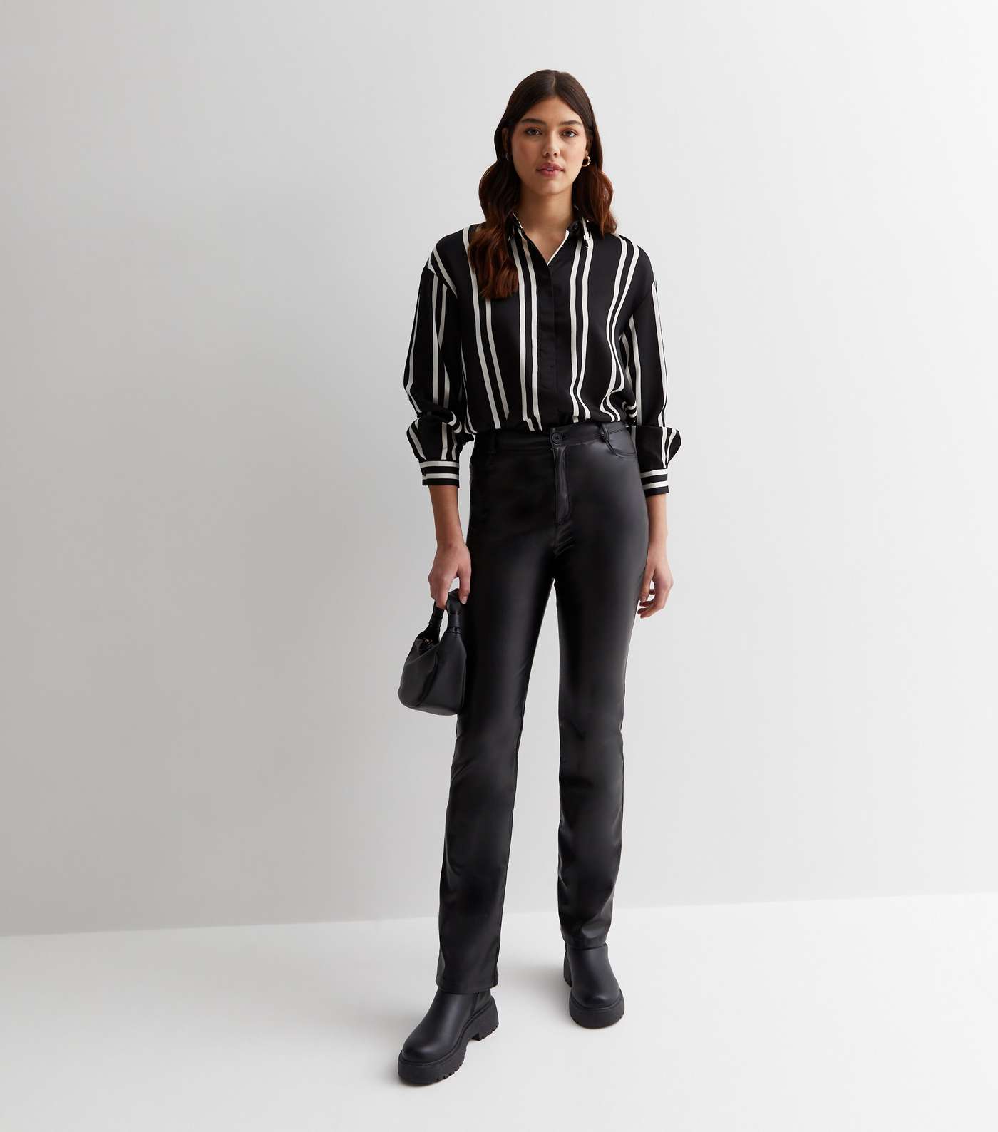 Tall Black Stripe Satin Long Sleeve Shirt | New Look