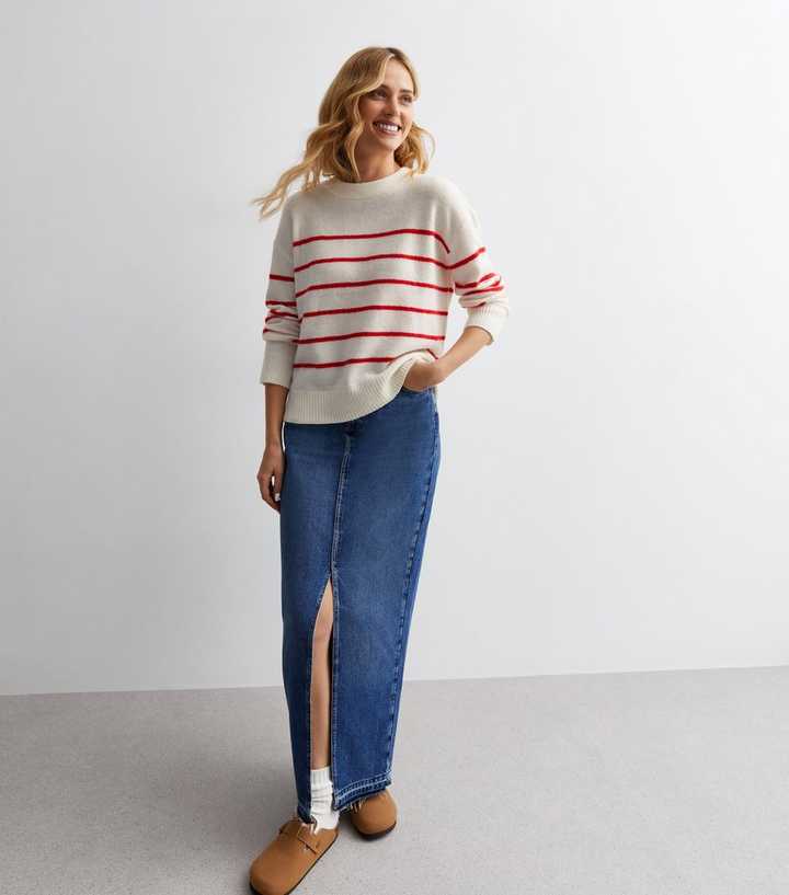 Red Stripe Knit Crew Neck Jumper