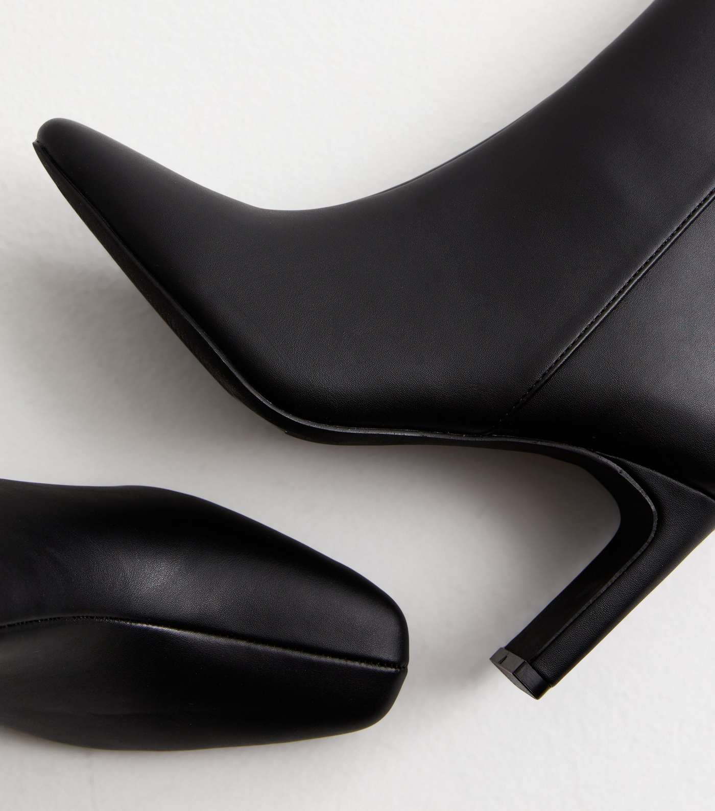 Black Leather-Look Pointed Slim Block Heel Boots Image 3