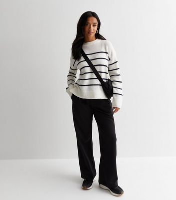 Petite White Stripe Fine Knit Crew Neck Jumper New Look