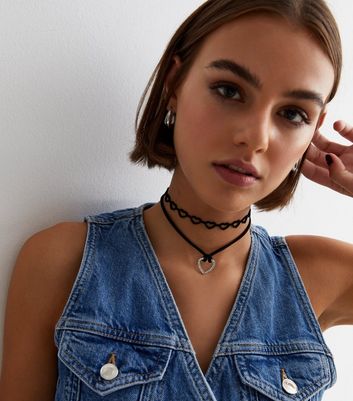 Black cord choker necklace discount
