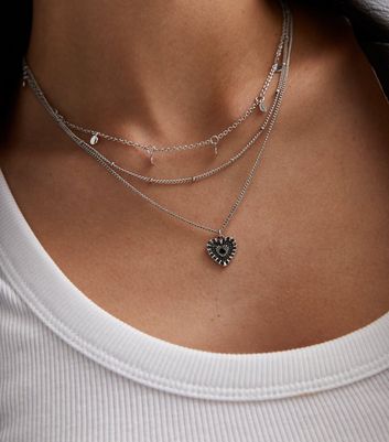 Goldiwala Stylish Black Heart Necklace| Silver Chain | Silver Necklace |  With | AD Stone