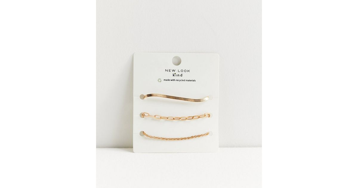 3 Pack Gold Snake Chain Bracelets New Look