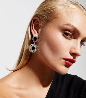 Crystal Gem Diamante Drop Earrings New Look