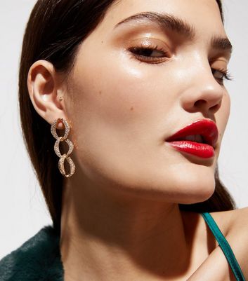 Gold Diamante Chain Link Drop Earrings New Look