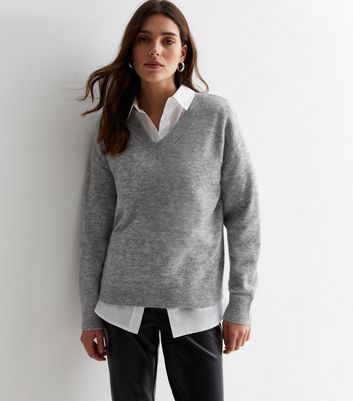 Grey v clearance neck knit