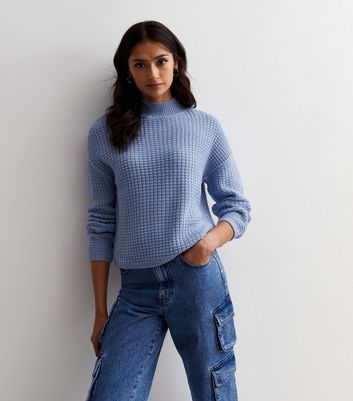 Blue Stitch Knit High Neck Jumper New Look