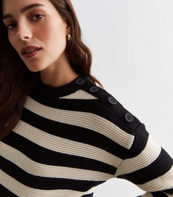 Black Stripe Stitch Knit Button Shoulder Jumper New Look